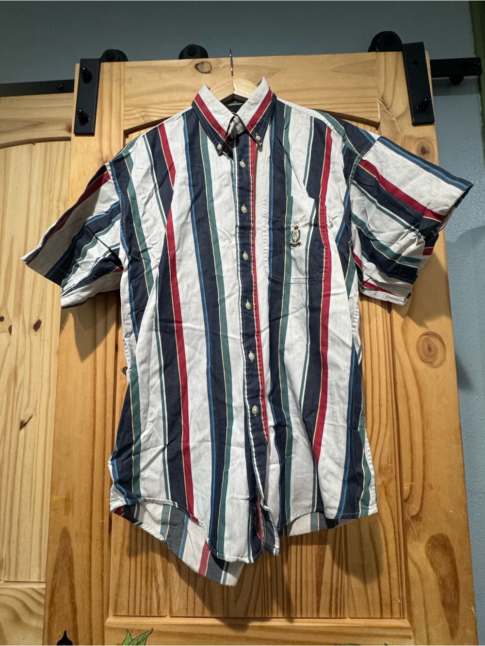 Ralph Lauren Vertical Stripe Short-Sleeve Button-Down — White, Navy, Red, Green